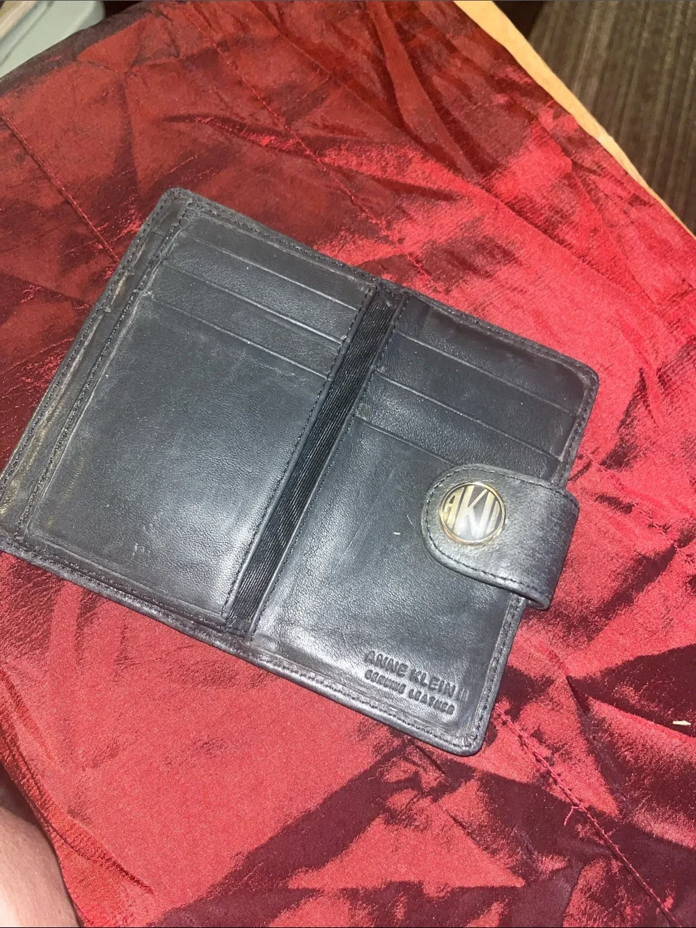 Vintage  Anne Klein Black Leather Wallet with Gold-Tone AK Logo 15